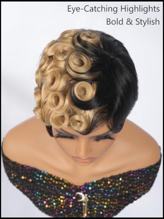 Short Pixie Wig Human Hair Glueless Wear and Go Layered with Bangs Natural Look main image 6